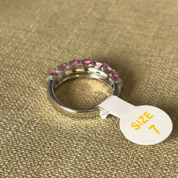 Sterling silver lab created spinel gemstone and CZ band Ring size 7 - Picture 11 of 12